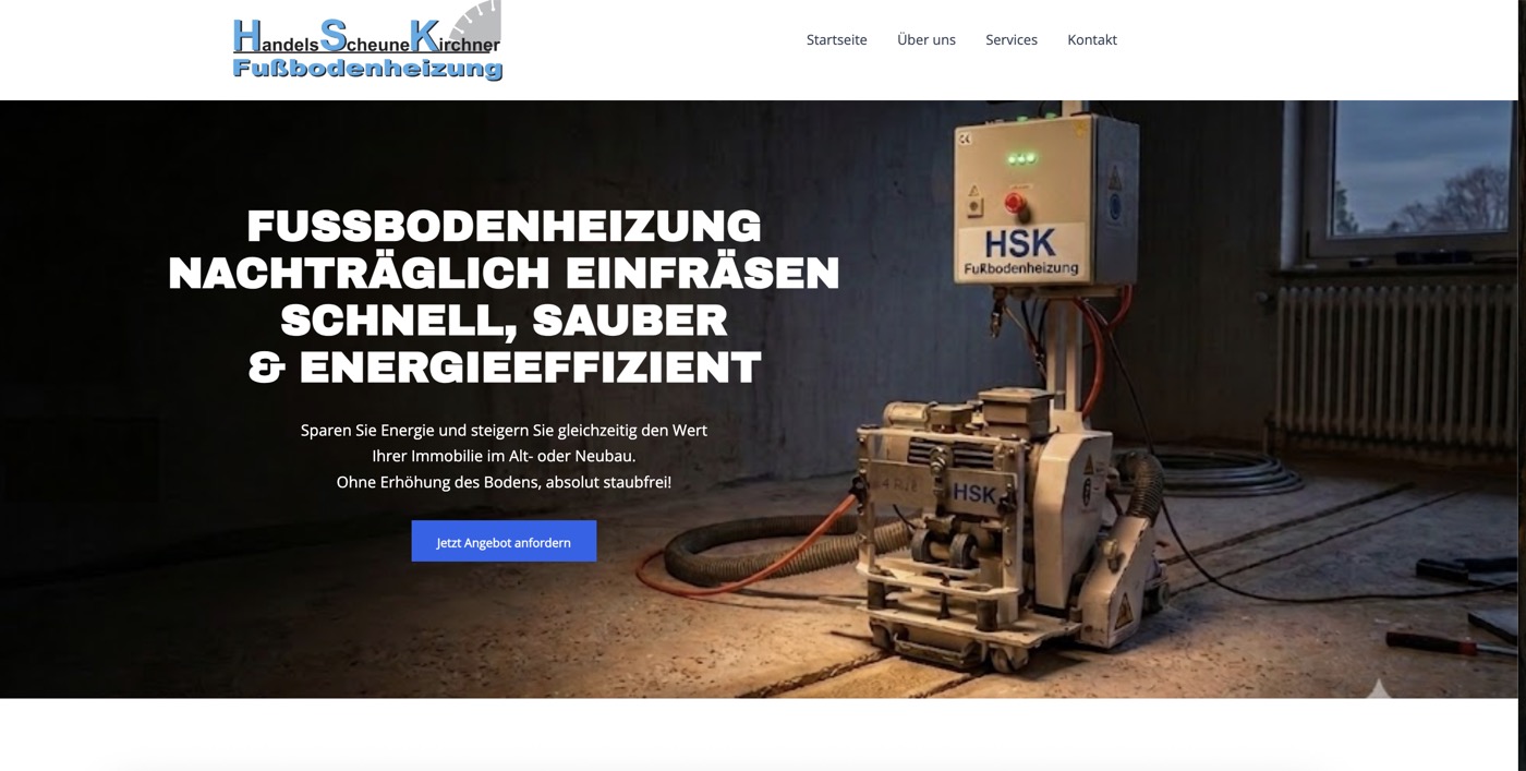 Screenshot der Webseite HSK Fußbodenheizung
